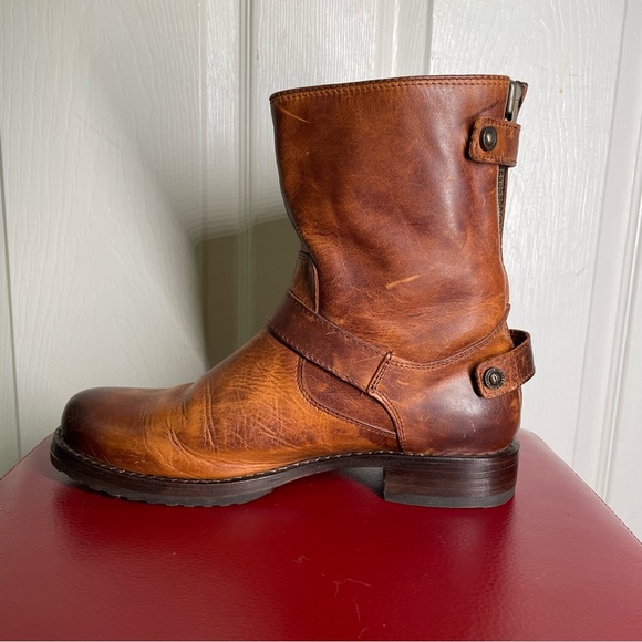 { Frye Moto Boot} Veronica Brown Leather Boots 10 - Picture 11 of 16